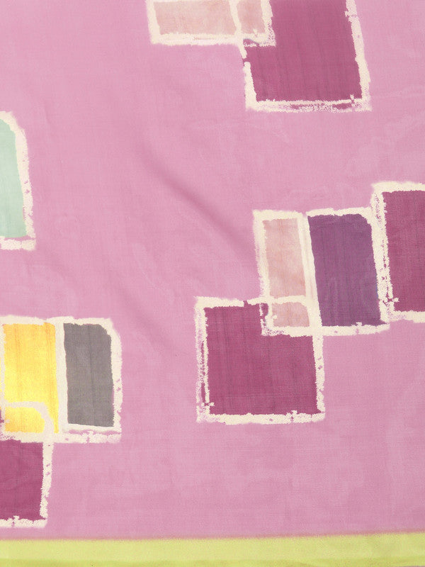 Pink Silk Blend Printed Abstract Saree with Unstitched Blouse - Hiral Fashion | Grocsy