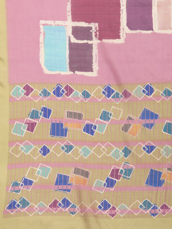 Pink Silk Blend Printed Abstract Saree with Unstitched Blouse - Hiral Fashion | Grocsy