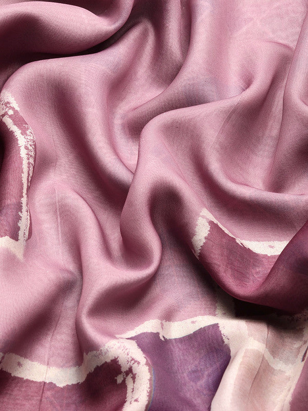 Pink Silk Blend Printed Abstract Saree with Unstitched Blouse - Hiral Fashion | Grocsy