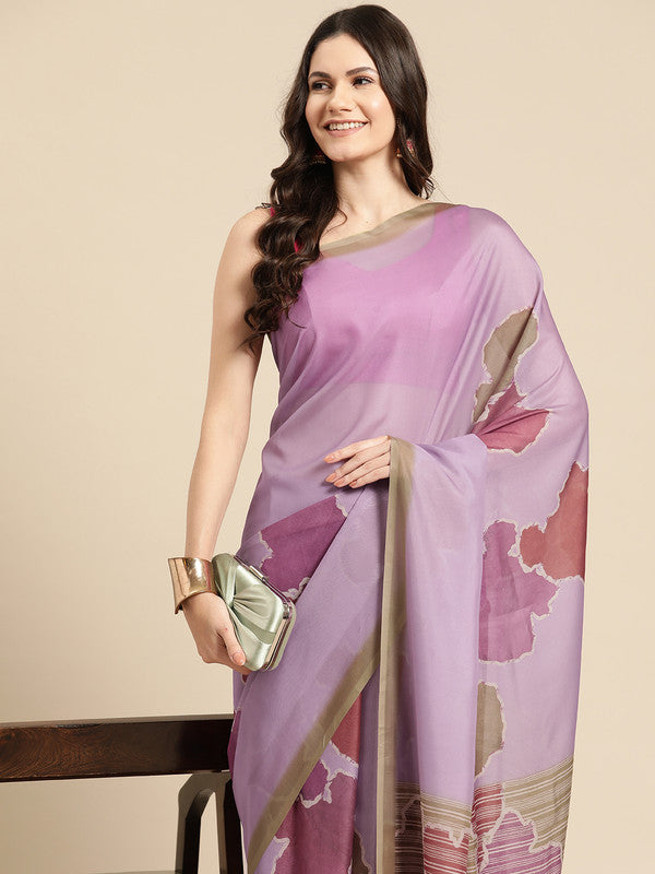 Purple Silk Blend Printed Abstract Saree with Unstitched Blouse - Hiral Fashion | Grocsy