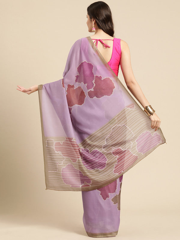 Purple Silk Blend Printed Abstract Saree with Unstitched Blouse - Hiral Fashion | Grocsy
