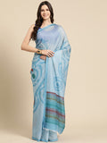 Sky Blue Silk Blend Printed Abstract Saree with Unstitched Blouse - Hiral Fashion | Grocsy
