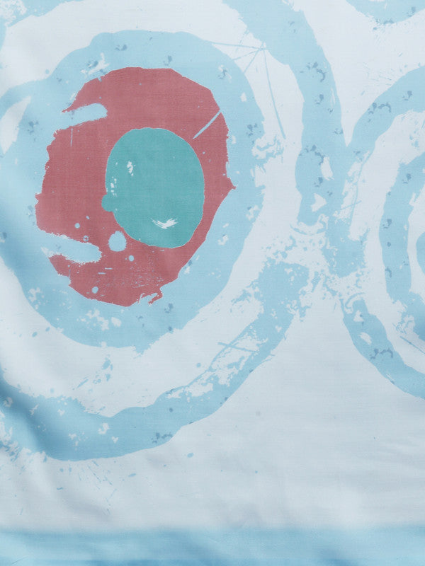 Sky Blue Silk Blend Printed Abstract Saree with Unstitched Blouse - Hiral Fashion | Grocsy