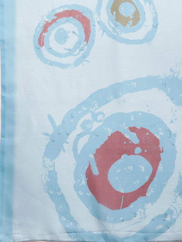 Sky Blue Silk Blend Printed Abstract Saree with Unstitched Blouse - Hiral Fashion | Grocsy