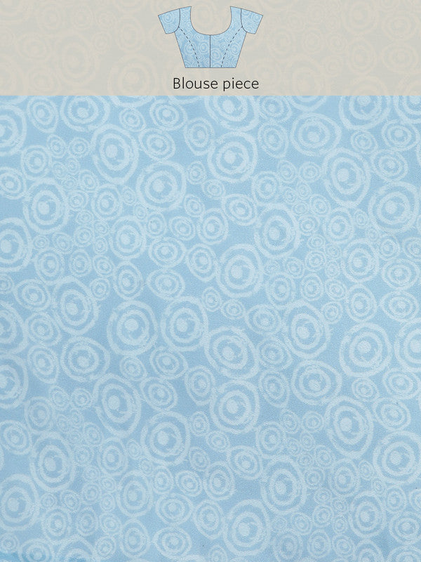 Sky Blue Silk Blend Printed Abstract Saree with Unstitched Blouse - Hiral Fashion | Grocsy