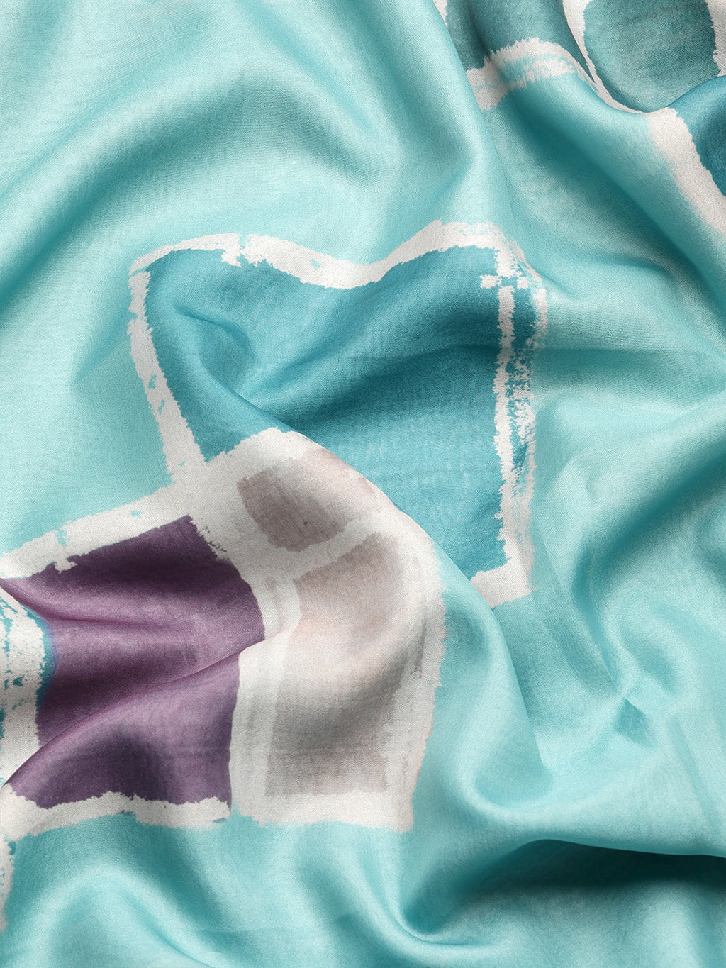 Turquoise Silk Blend Printed Abstract Saree with Unstitched Blouse - Hiral Fashion | Grocsy