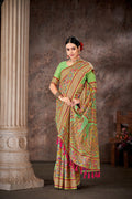 Green Cotton Blend Woven Thread Floral Saree with Unstitched Blouse - Hiral Fashion | Grocsy