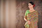 Green Cotton Blend Woven Thread Floral Saree with Unstitched Blouse - Hiral Fashion | Grocsy