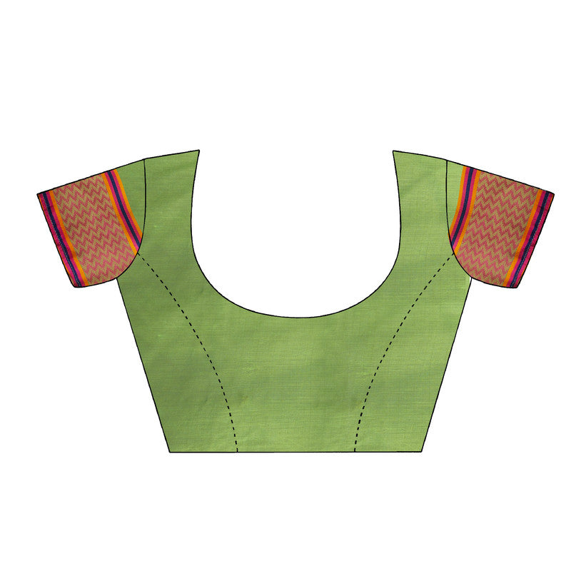 Green Cotton Blend Woven Thread Floral Saree with Unstitched Blouse - Hiral Fashion | Grocsy