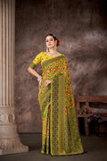 Mustard Cotton Blend Woven Thread Floral Saree with Unstitched Blouse - Hiral Fashion | Grocsy