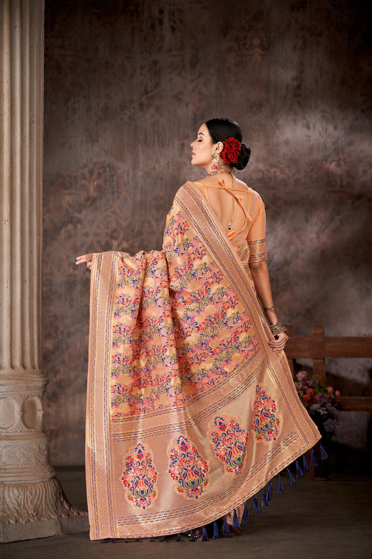 Pink Cotton Blend Woven Thread Floral Saree with Unstitched Blouse - Hiral Fashion | Grocsy