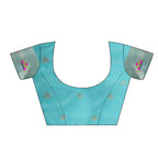 Turquoise Cotton Blend Woven Thread Floral Saree with Unstitched Blouse - Hiral Fashion | Grocsy