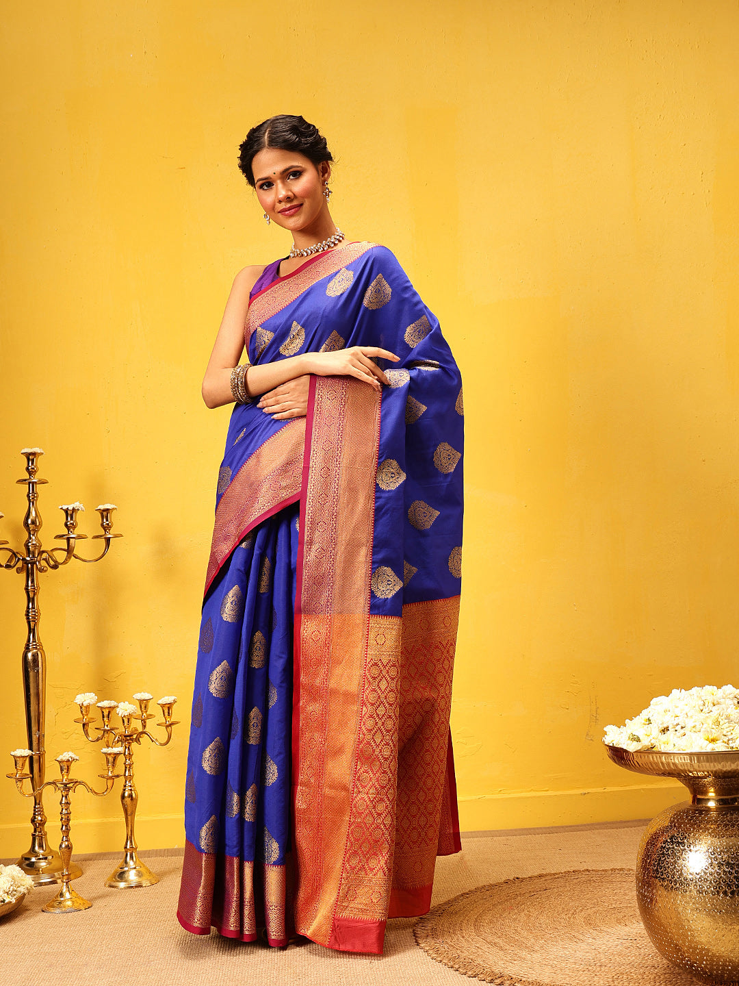 Hiral Fashion Blue Kanjeevaram Silk Woven Design Saree | Grocsy