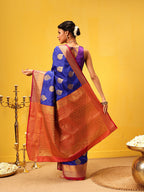 Hiral Fashion Blue Kanjeevaram Silk Woven Design Saree | Grocsy