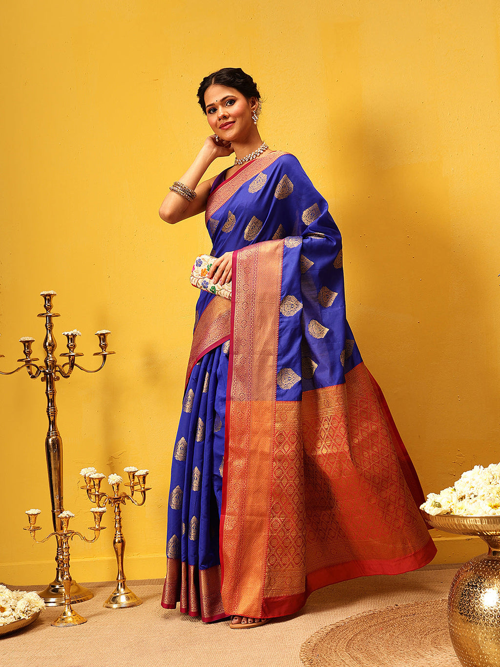 Hiral Fashion Blue Kanjeevaram Silk Woven Design Saree | Grocsy