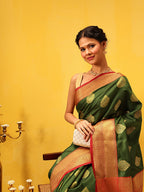 Hiral Fashion Green Kanjeevaram Silk Woven Design Saree | Grocsy