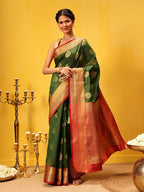 Hiral Fashion Green Kanjeevaram Silk Woven Design Saree | Grocsy