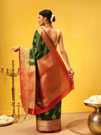 Hiral Fashion Green Kanjeevaram Silk Woven Design Saree | Grocsy