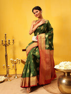 Hiral Fashion Green Kanjeevaram Silk Woven Design Saree | Grocsy