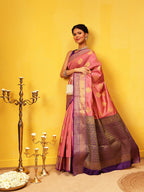 Hiral Fashion Pink Kanjeevaram Silk Woven Design Saree | Grocsy