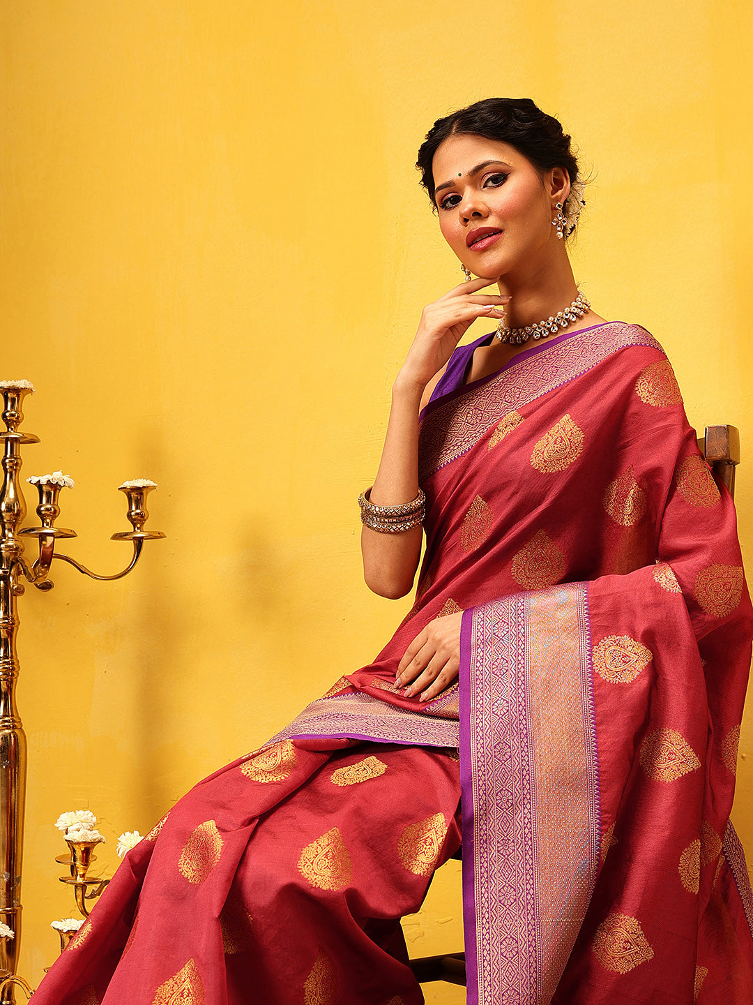 Hiral Fashion Red Kanjeevaram Silk Woven Design Saree | Grocsy