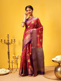 Hiral Fashion Red Kanjeevaram Silk Woven Design Saree | Grocsy