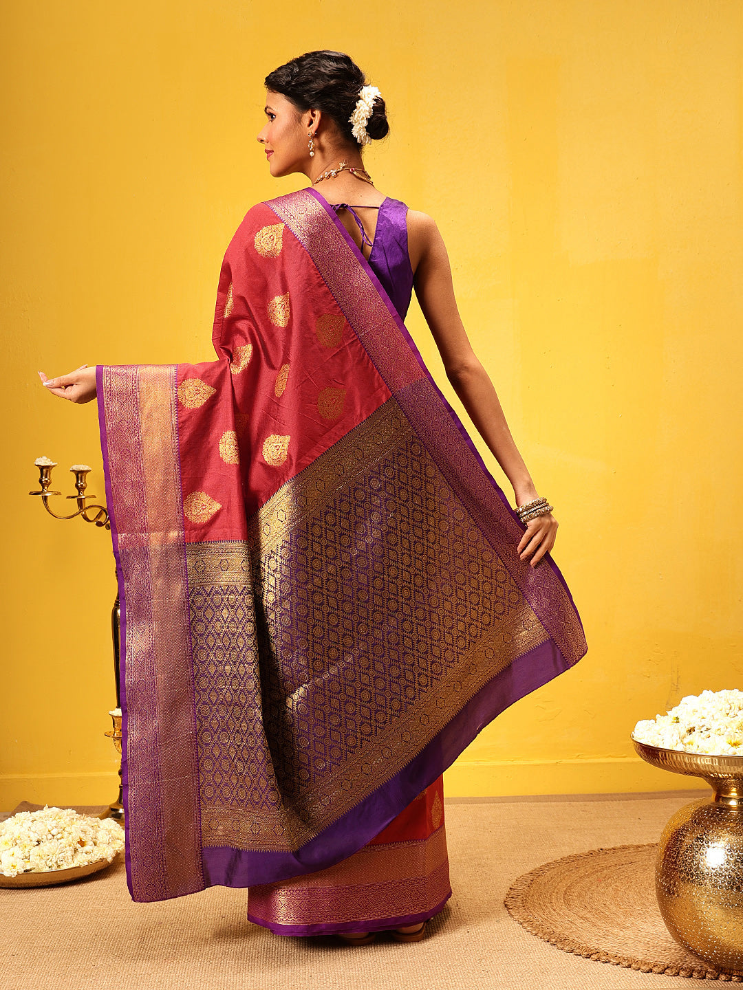 Hiral Fashion Red Kanjeevaram Silk Woven Design Saree | Grocsy
