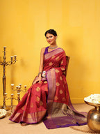 Hiral Fashion Red Kanjeevaram Silk Woven Design Saree | Grocsy