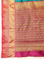 Hiral Fashion Teal Kanjeevaram Silk Woven Design Saree | Grocsy
