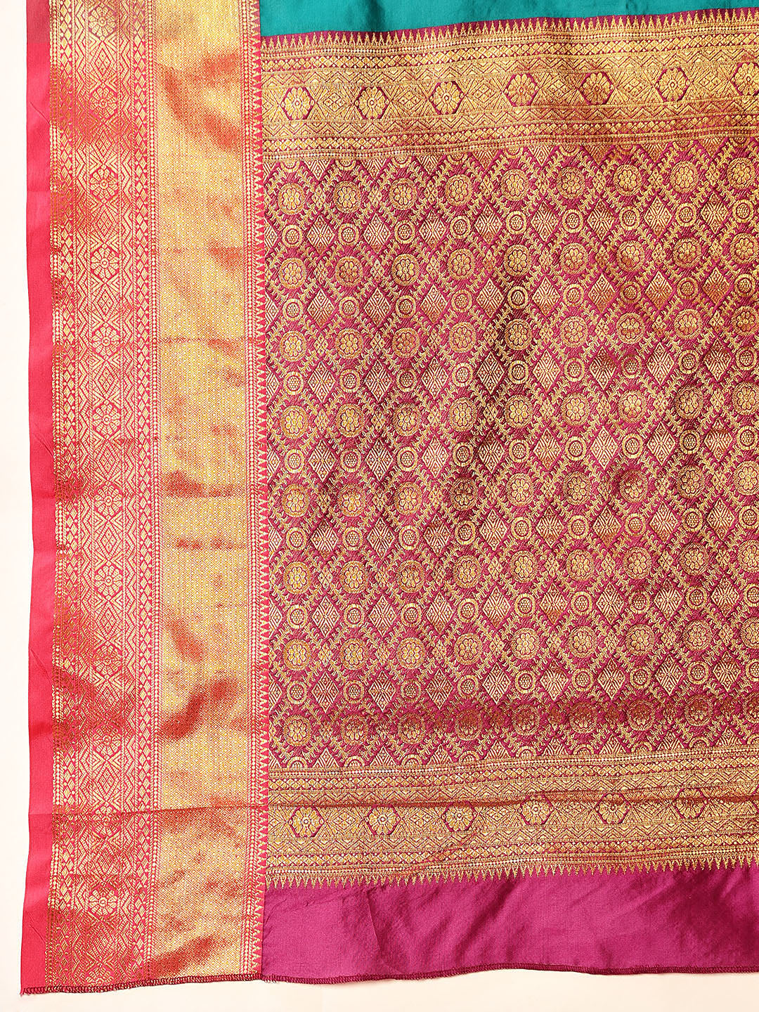 Hiral Fashion Teal Kanjeevaram Silk Woven Design Saree | Grocsy
