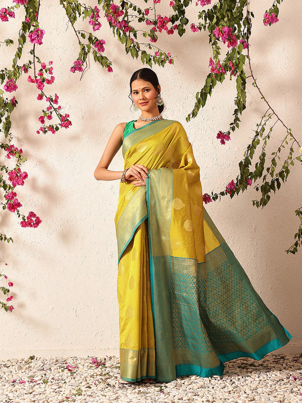 Hiral Fashion Yellow Kanjeevaram Silk Woven Design Saree | Grocsy