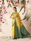 Hiral Fashion Yellow Kanjeevaram Silk Woven Design Saree | Grocsy