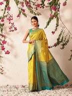 Hiral Fashion Yellow Kanjeevaram Silk Woven Design Saree | Grocsy