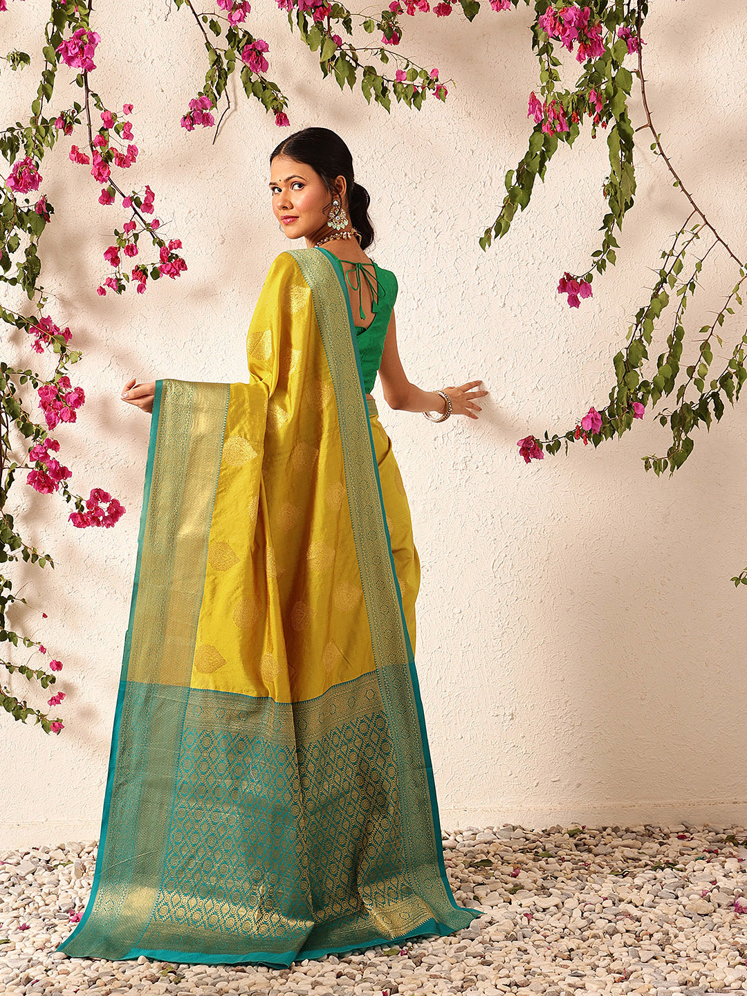 Hiral Fashion Yellow Kanjeevaram Silk Woven Design Saree | Grocsy