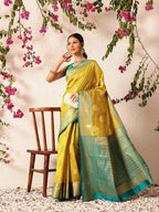 Hiral Fashion Yellow Kanjeevaram Silk Woven Design Saree | Grocsy