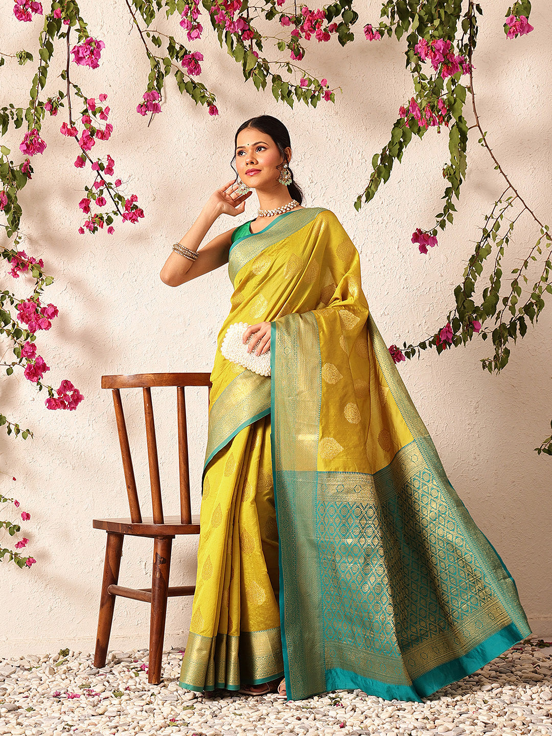 Hiral Fashion Yellow Kanjeevaram Silk Woven Design Saree | Grocsy