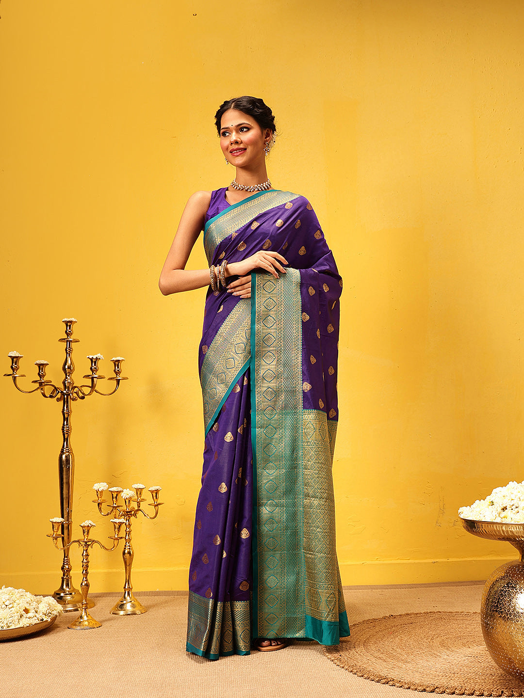 Hiral Fashion Blue Kanjeevaram Silk Woven Design Saree | Grocsy