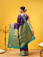 Hiral Fashion Blue Kanjeevaram Silk Woven Design Saree | Grocsy