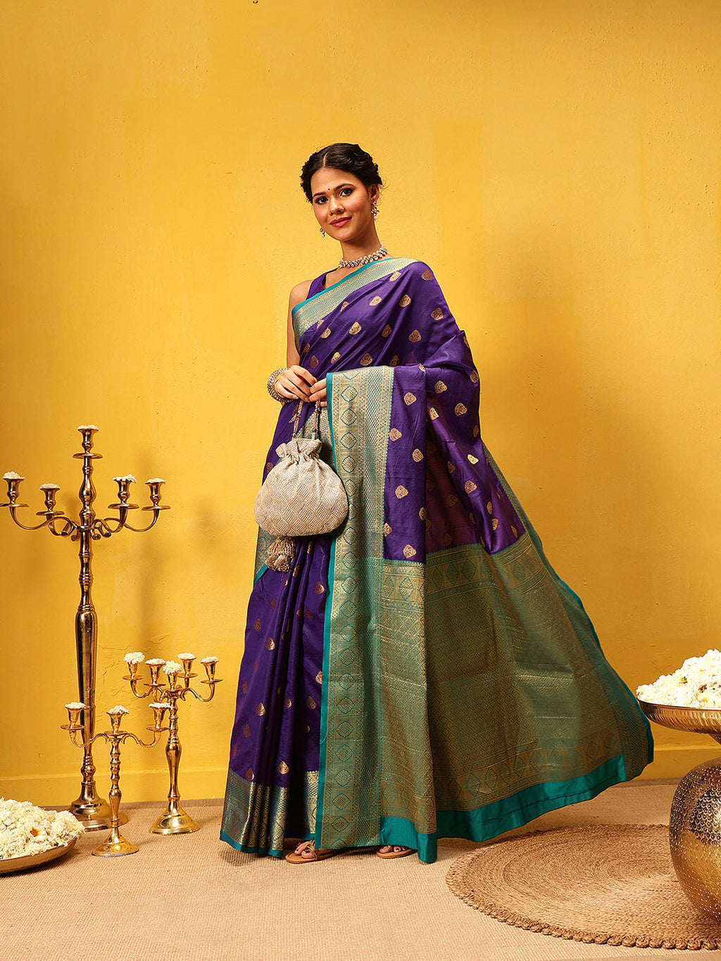 Hiral Fashion Blue Kanjeevaram Silk Woven Design Saree | Grocsy