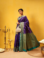Hiral Fashion Blue Kanjeevaram Silk Woven Design Saree | Grocsy