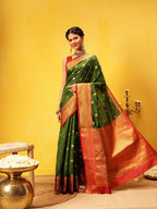 Hiral Fashion Green Kanjeevaram Silk Woven Design Saree | Grocsy