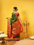 Hiral Fashion Green Kanjeevaram Silk Woven Design Saree | Grocsy