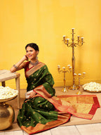 Hiral Fashion Green Kanjeevaram Silk Woven Design Saree | Grocsy
