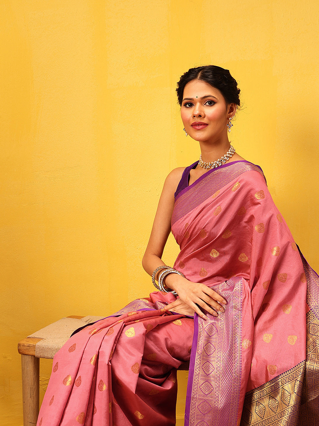 Hiral Fashion Pink Kanjeevaram Silk Woven Design Saree | Grocsy