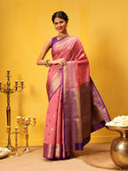 Hiral Fashion Pink Kanjeevaram Silk Woven Design Saree | Grocsy
