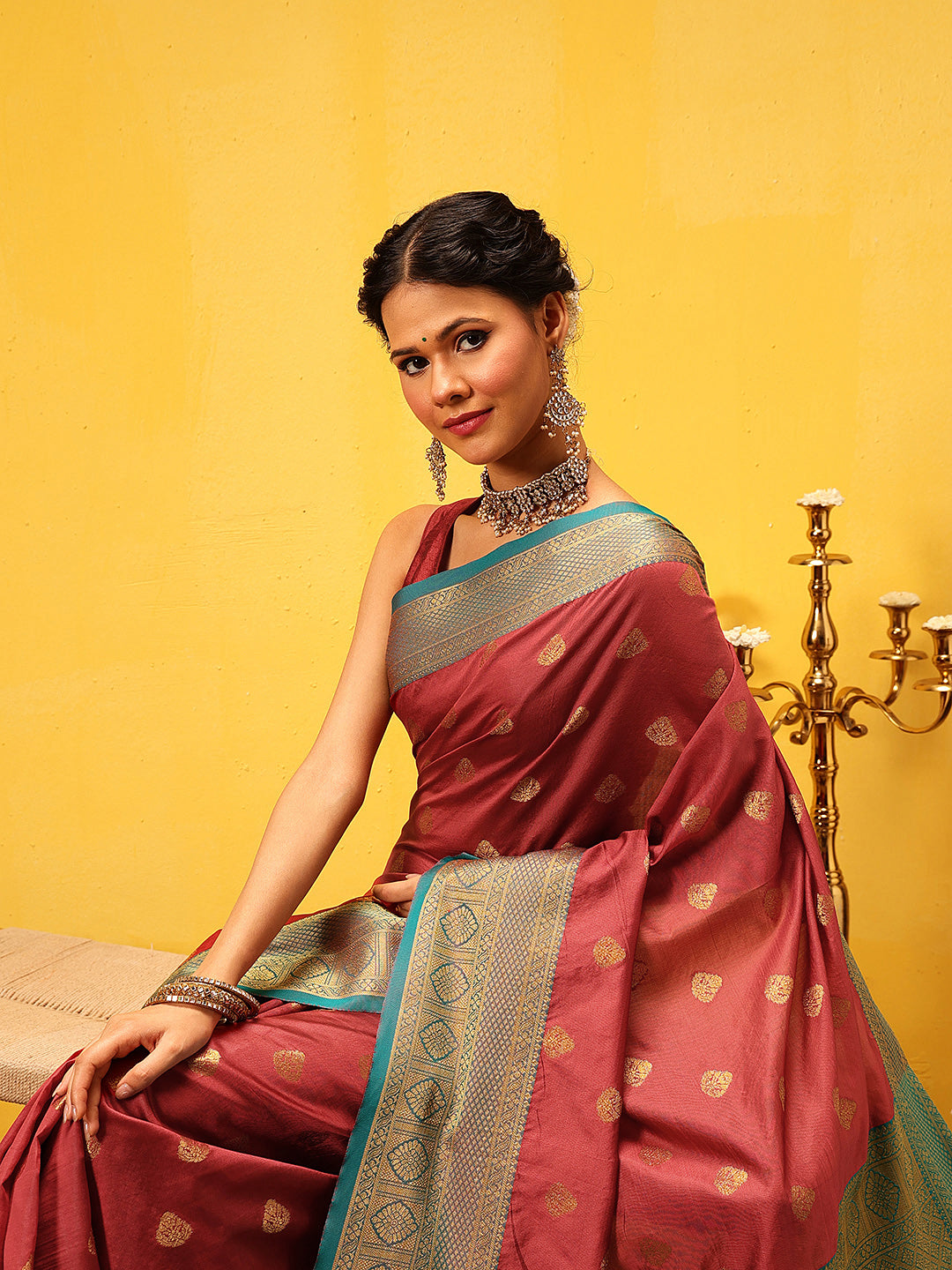 Hiral Fashion Red Kanjeevaram Silk Woven Design Saree | Grocsy