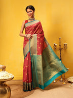 Hiral Fashion Red Kanjeevaram Silk Woven Design Saree | Grocsy