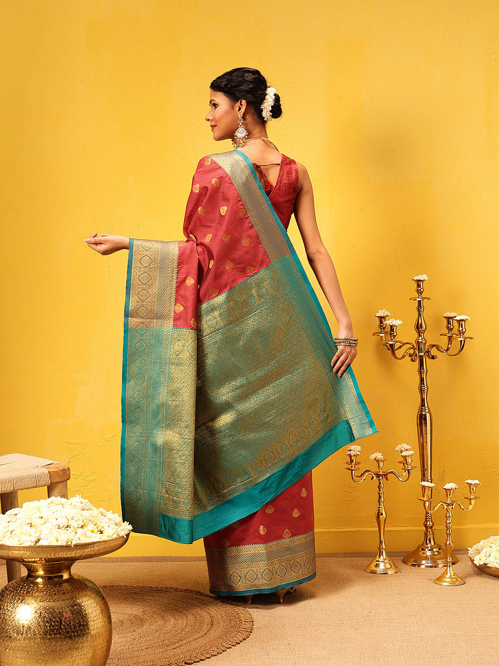 Hiral Fashion Red Kanjeevaram Silk Woven Design Saree | Grocsy