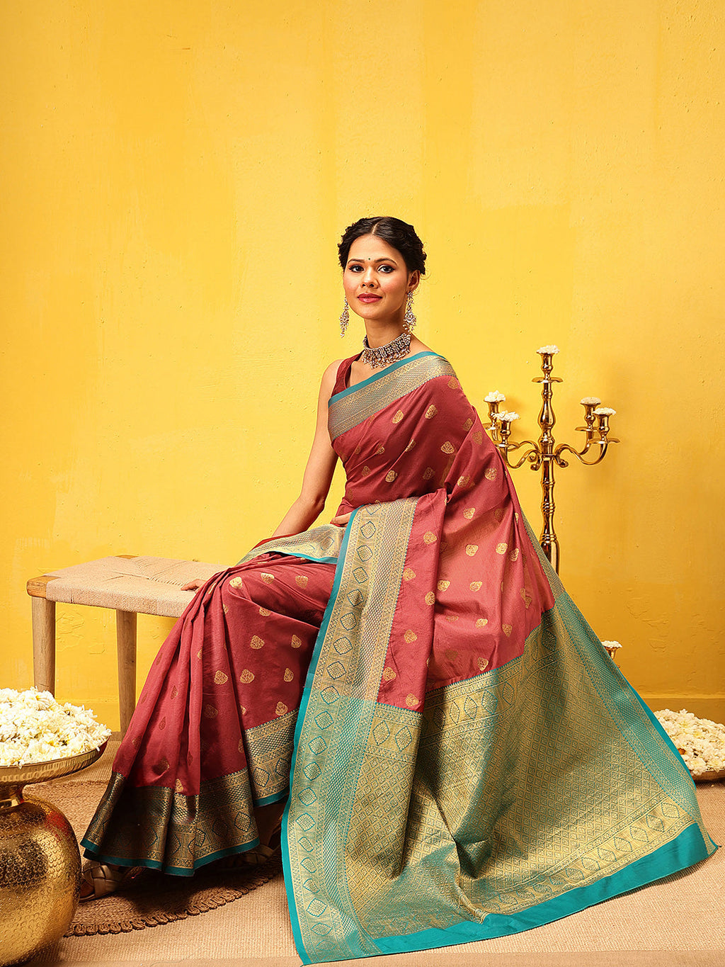 Hiral Fashion Red Kanjeevaram Silk Woven Design Saree | Grocsy
