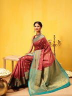 Hiral Fashion Red Kanjeevaram Silk Woven Design Saree | Grocsy